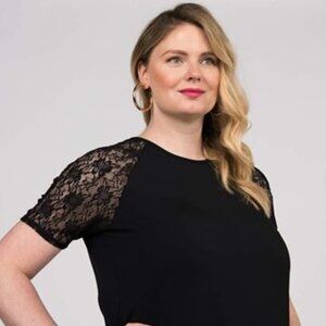 Agnes & Dora Black Dress with Stretchy Lace Raglan Sleeve Size Small NWT